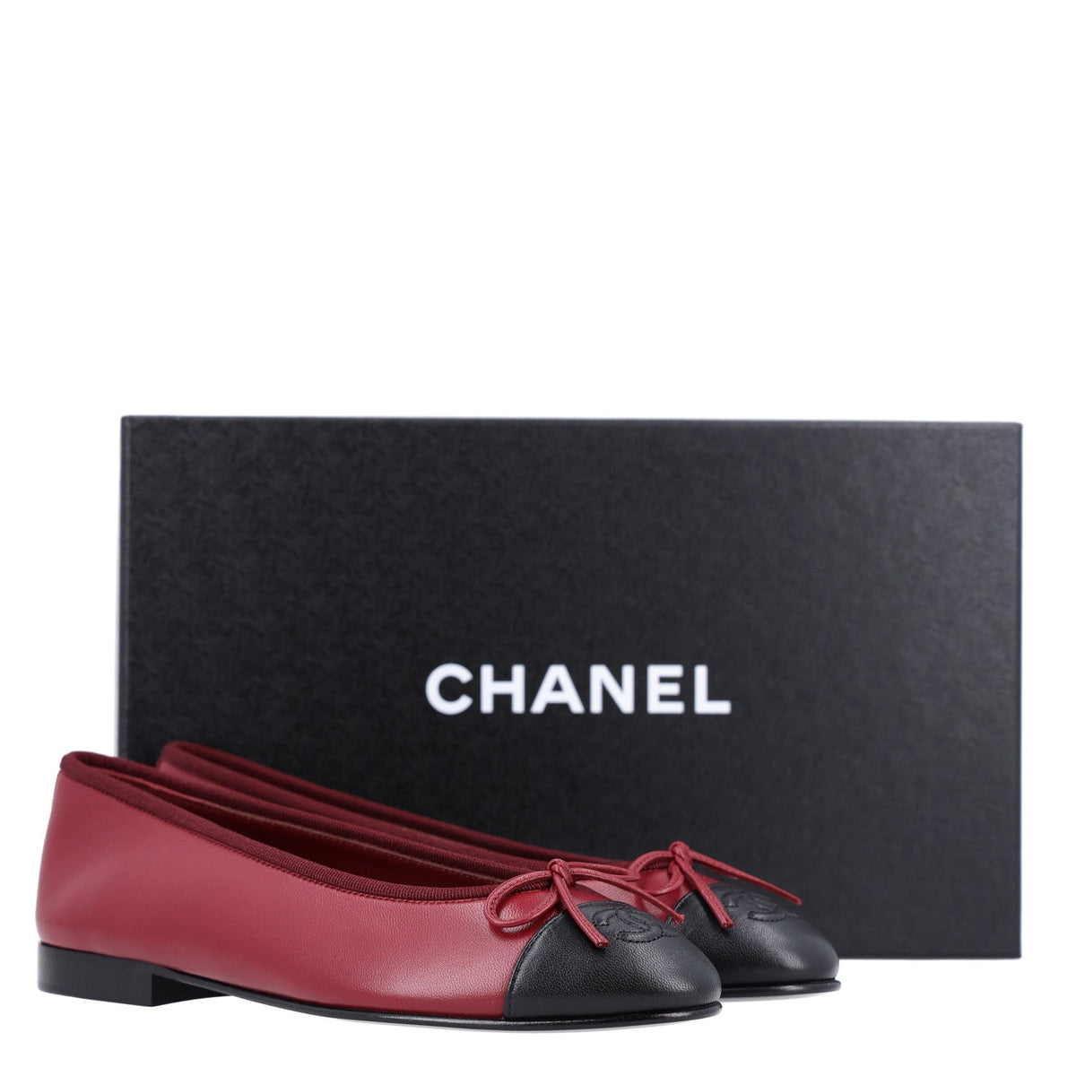 Lambskin Cap Toe CC Ballerina Flats 36.5 Burgundy Black