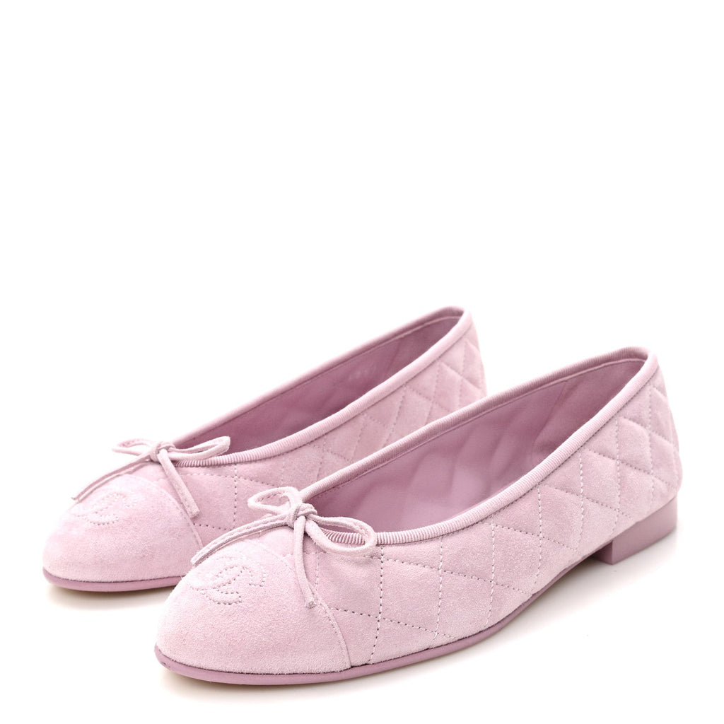 Suede Quilted Cap Toe CC Ballerina Flats 36 Light Pink