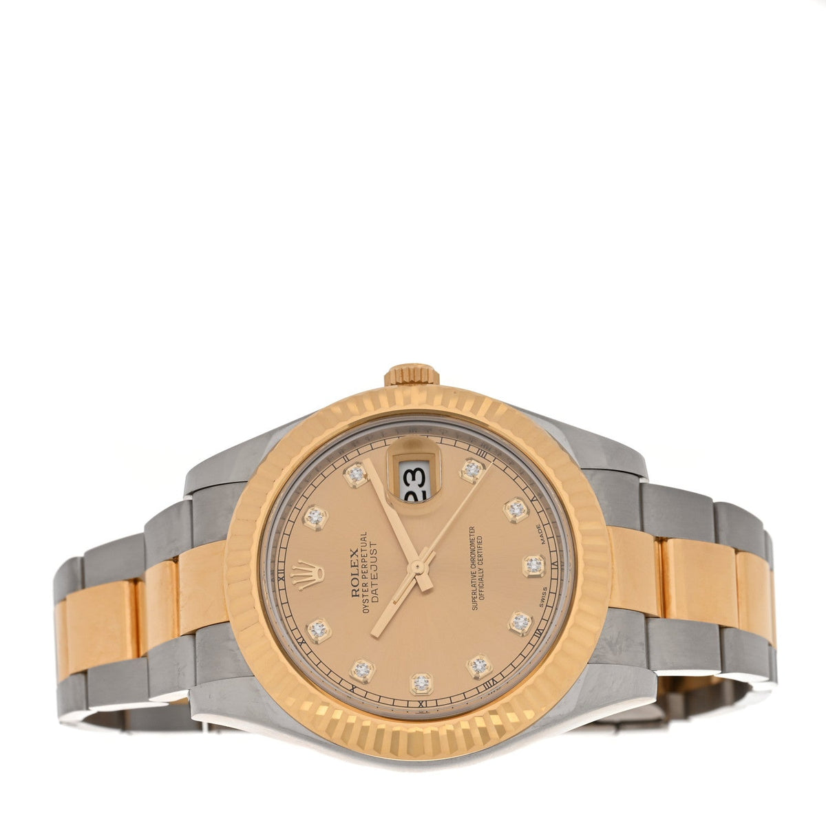Stainless Steel 18K Yellow Gold Diamond 41mm Oyster Perpetual Datejust II Watch Champagne 116333