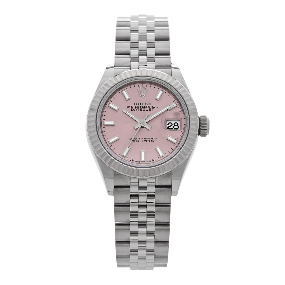 Stainless Steel 18K White Gold 28mm Oyster Perpetual Datejust Watch Pink 279174