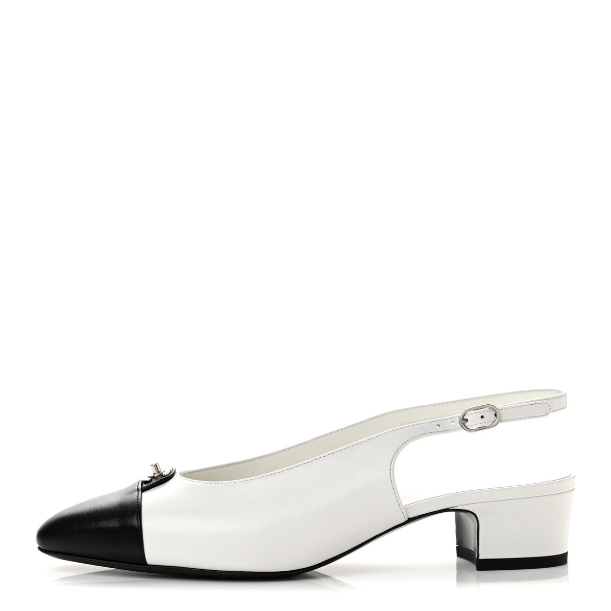 Goatskin Grosgrain Cap Toe CC Slingback Pumps 40 Black White
