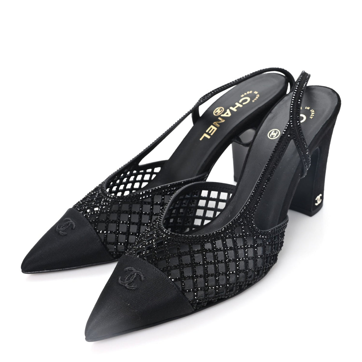 Suede Strass Grosgrain Cap Toe CC Slingback Pumps 39 Black