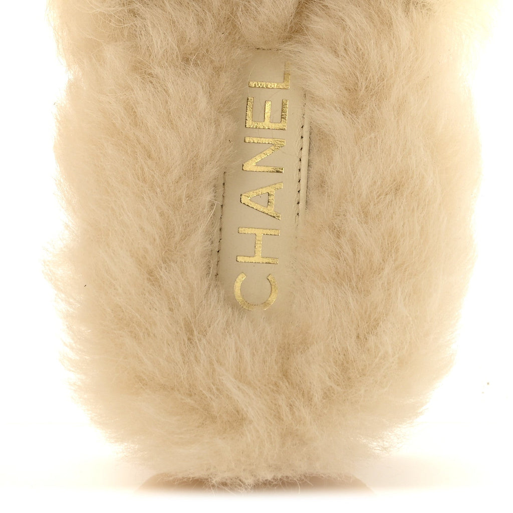 Suede Shearling CC Cap Toe Mules 40 Beige Black