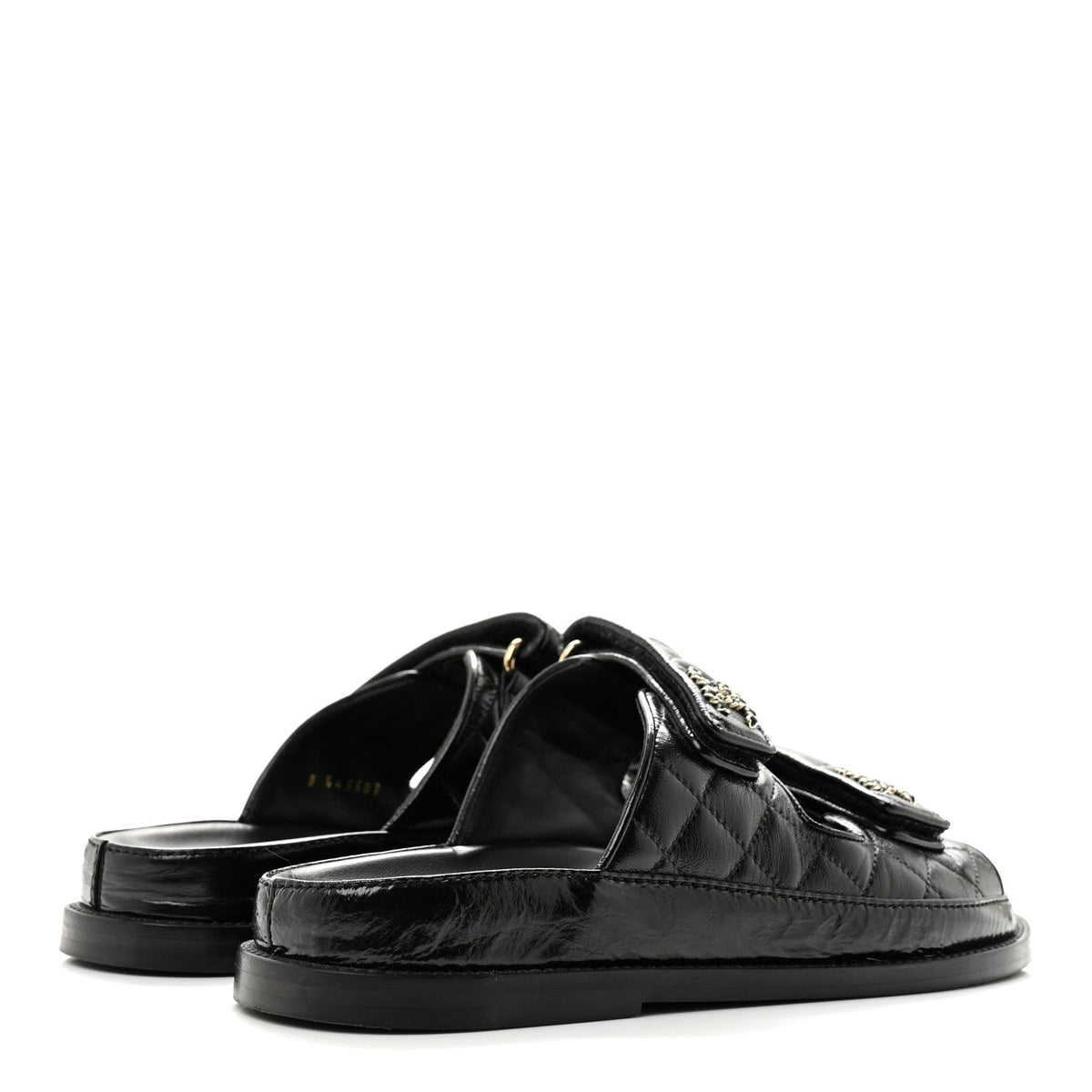 Crumpled Shiny Lambskin Velcro Dad Sandals 36 Black