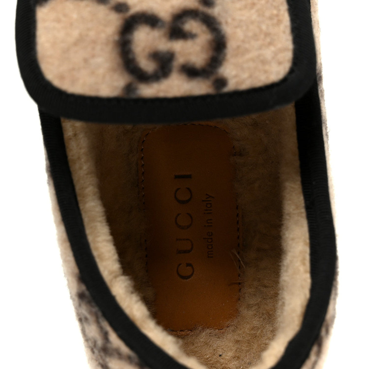 Covered Wool GG Monogram Womens Fria Horsebit Loafers 35.5 Beige Ebony Black Butterscotch