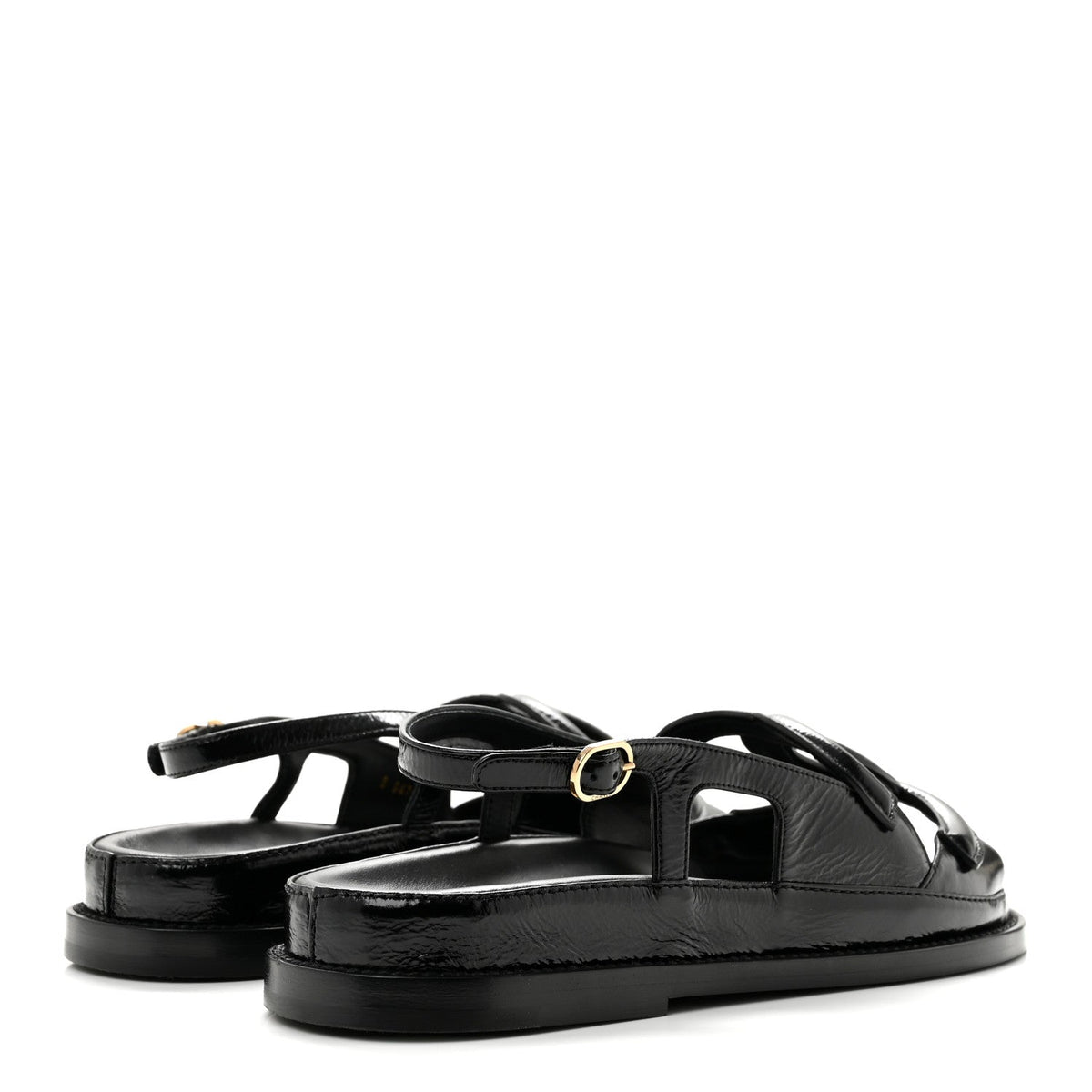 Shiny Crumpled Lambskin CC Cut Out Sandals 37 Black