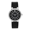 Stainless Steel Rubber Diamond 33mm Tambour Slim Quartz Watch Black