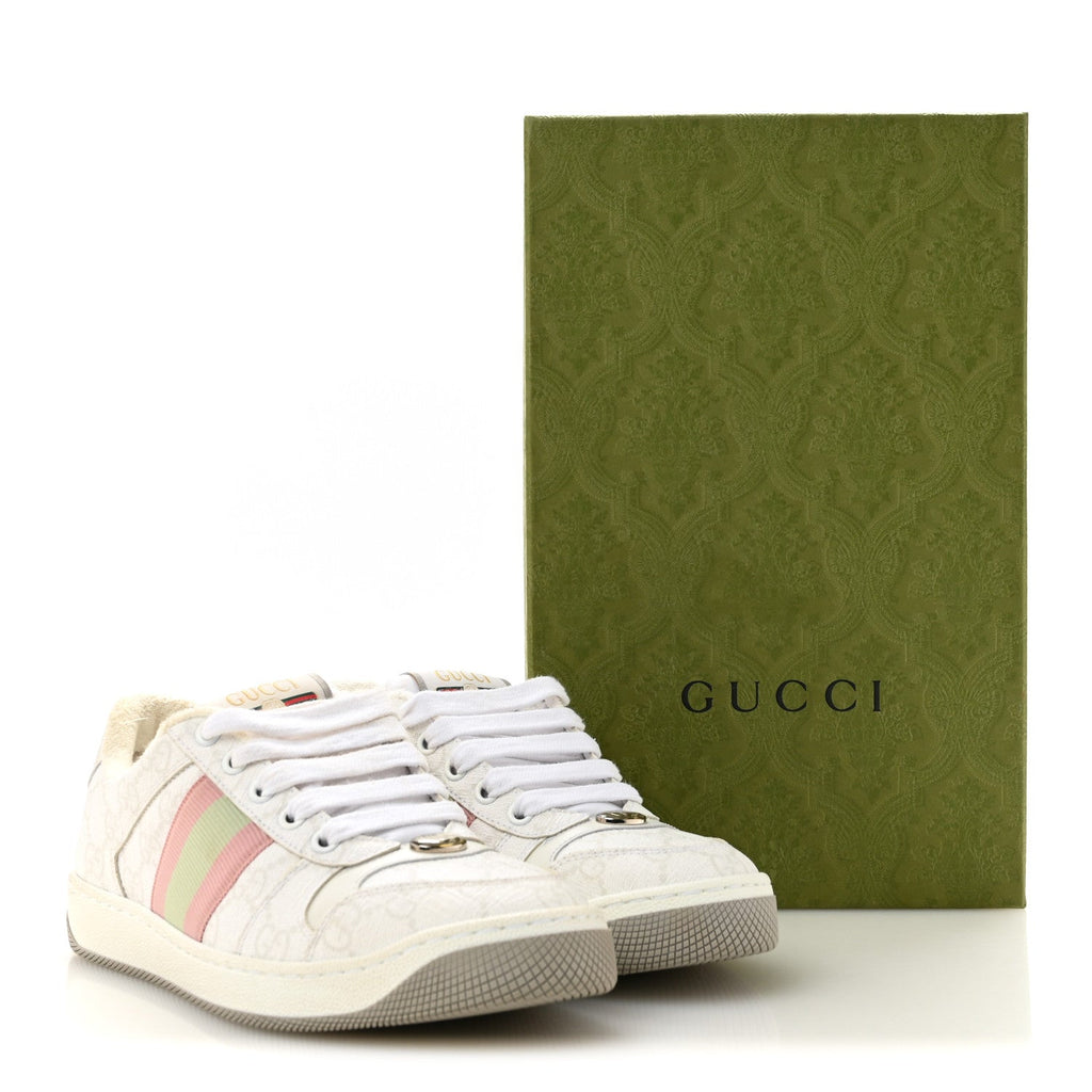 GG Monogram Web Screener Sneakers 35.5 White Grey Pink
