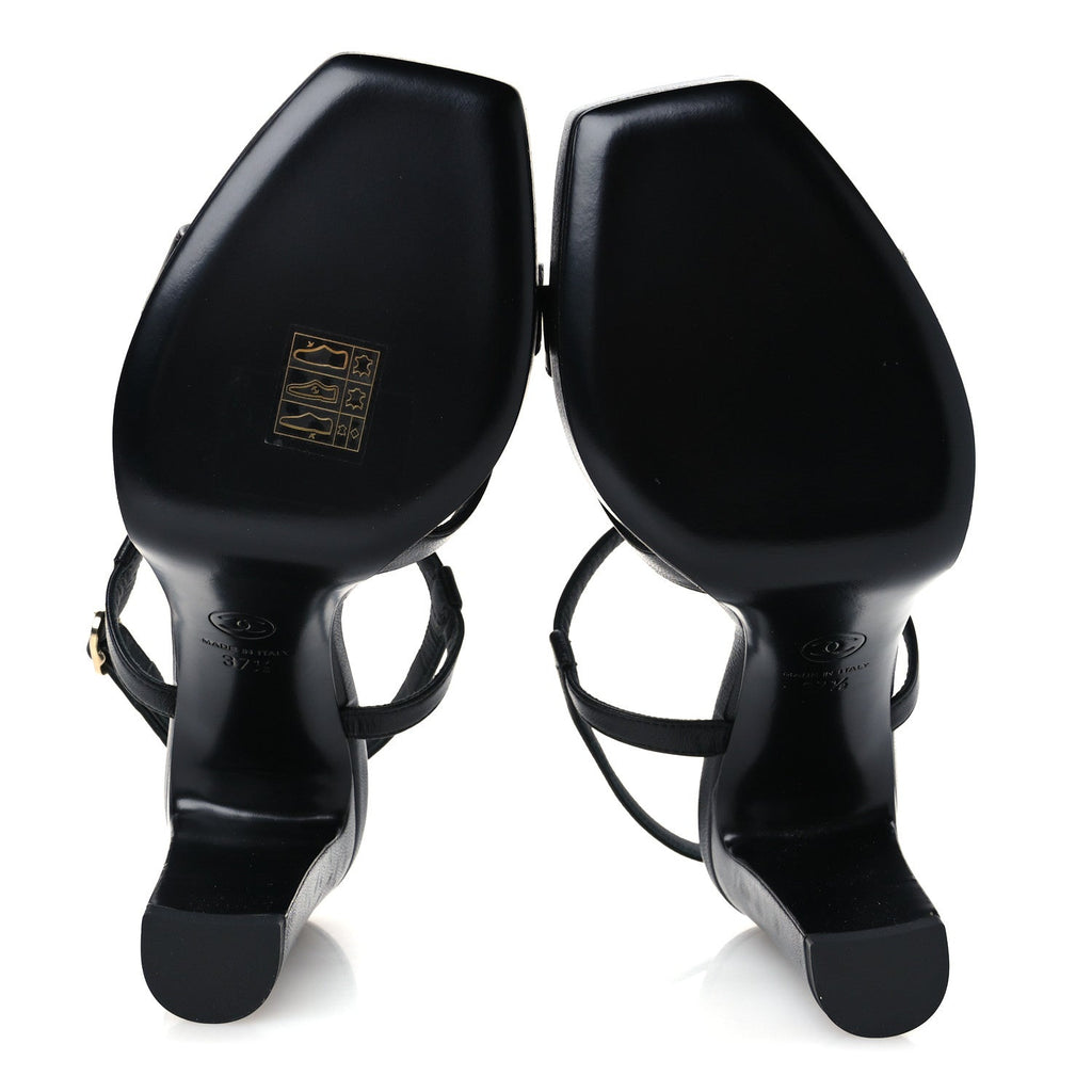 Lambskin Logo Platform Sandals 37.5 Black