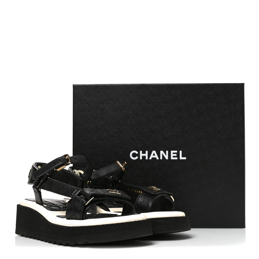 Lambskin Patent Calfskin Logo Platform Sandals 36 Black