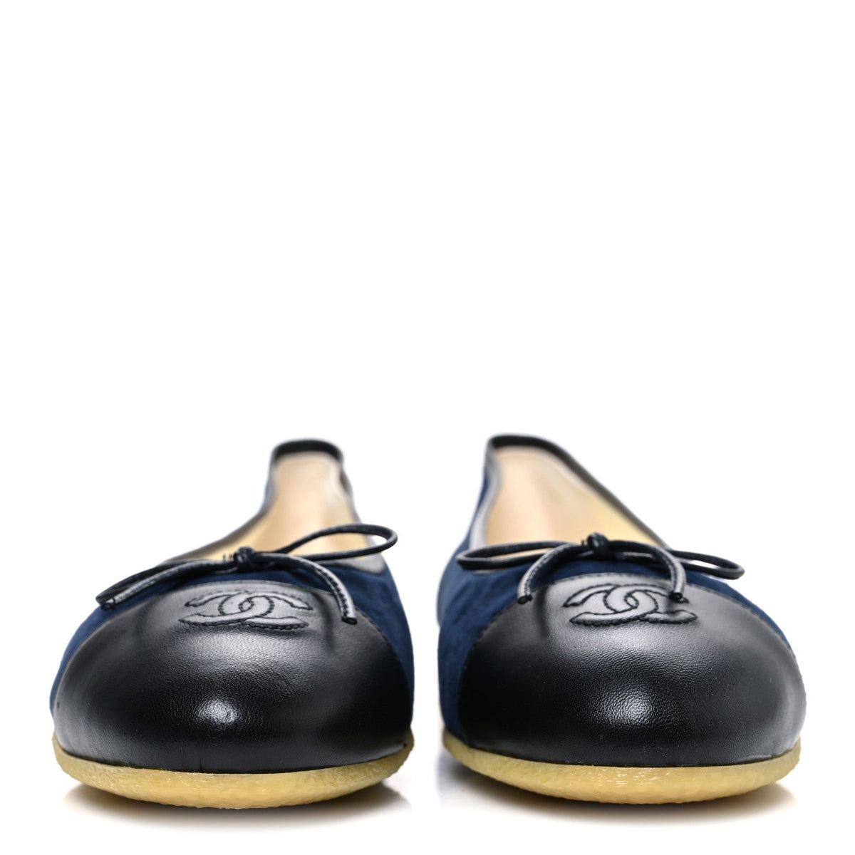 Suede Calfskin Cap Toe CC Ballerina Flats 40 Navy Black
