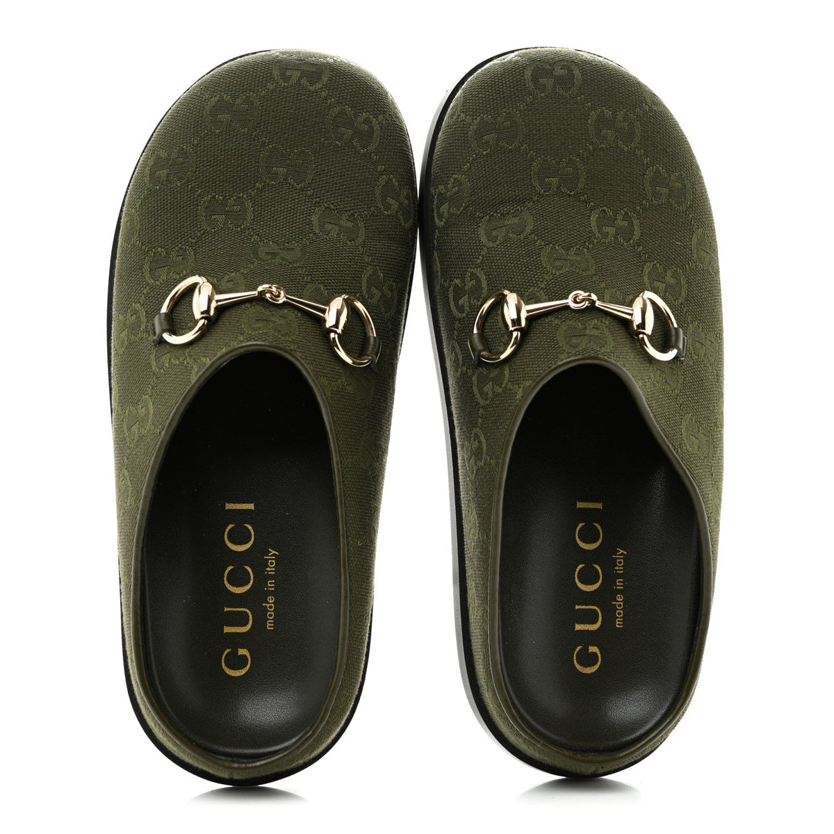 New Canvas Monogram GG Granada Kid Womens Horsebit Mules 35.5 Green