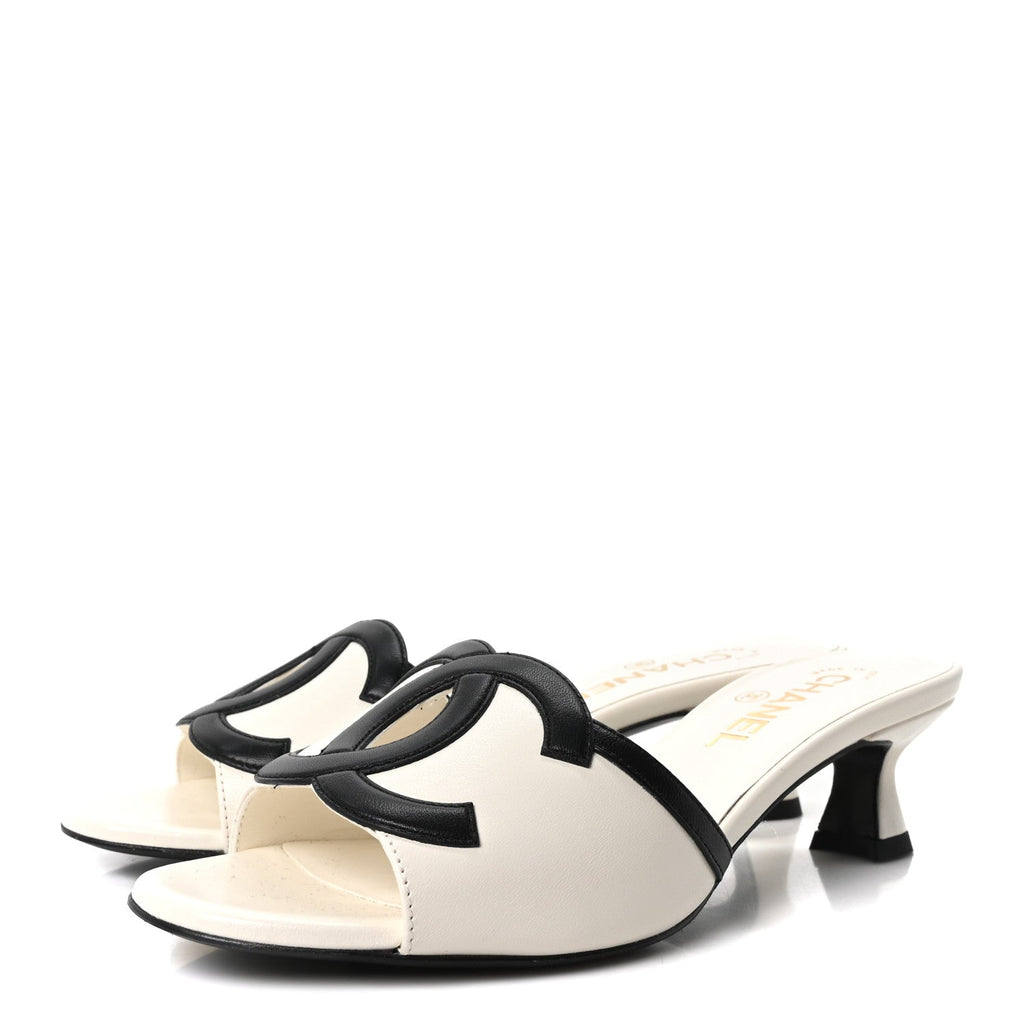 Lambskin CC Cutout Mules 38 White Black