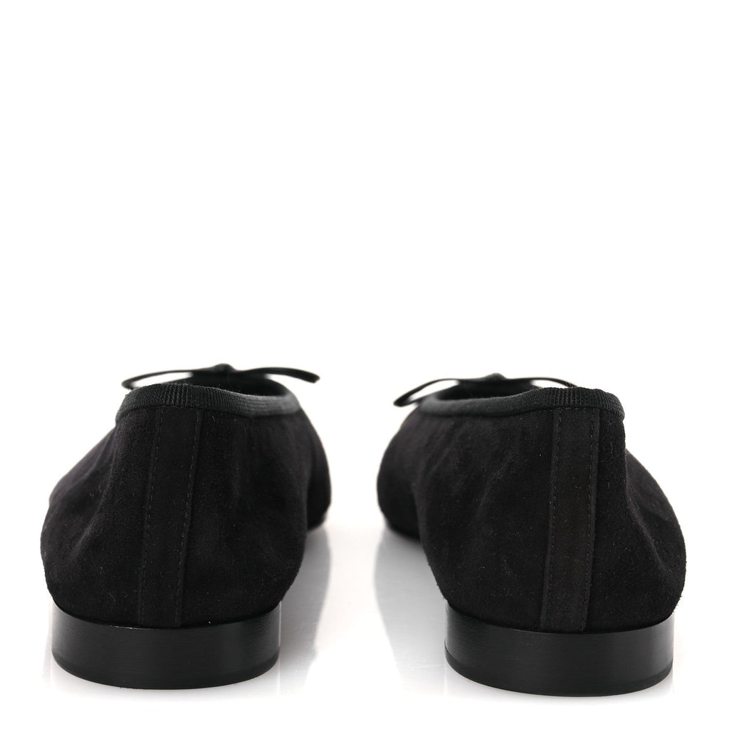 Suede Crackled Laminated Calfskin Cap Toe Ballerina Flats 36.5 Black Gold