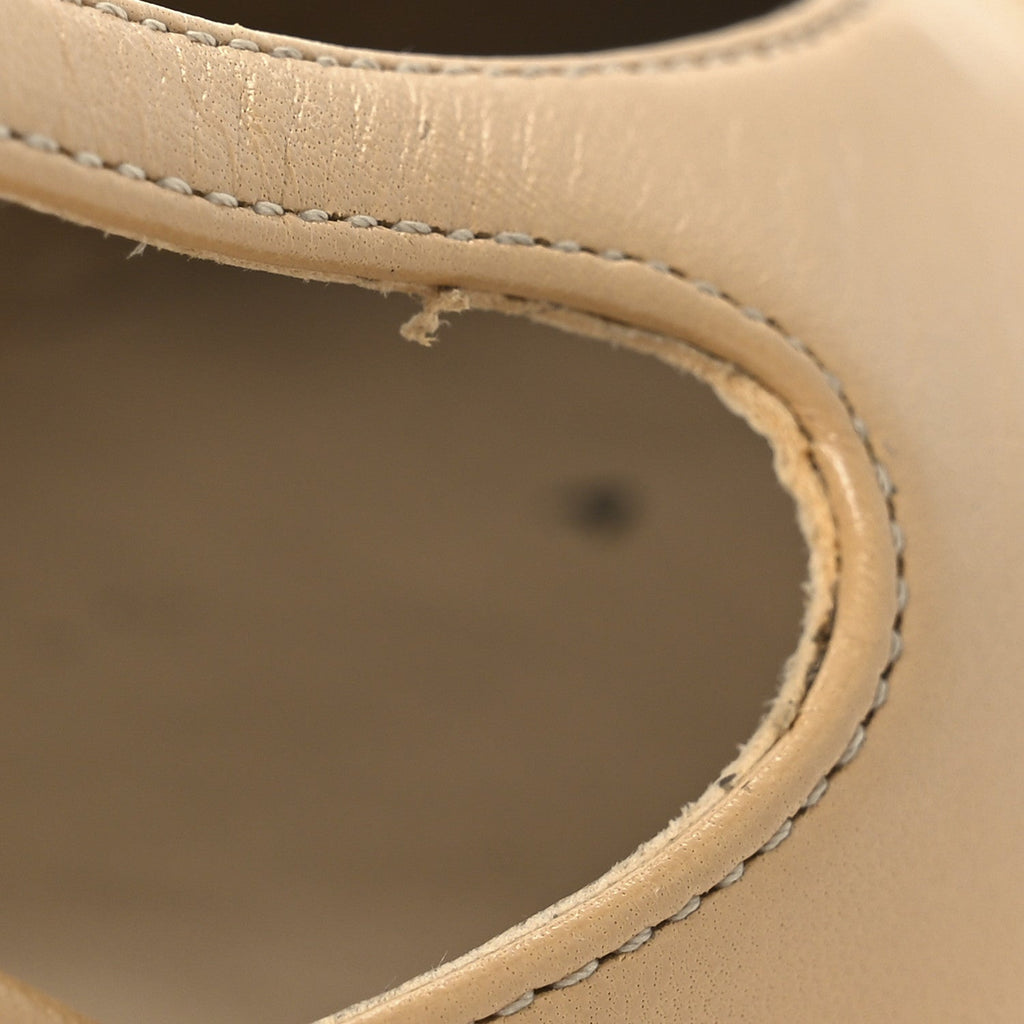 Goatskin Grosgrain Cap Toe CC Slingback Pumps 38.5 Beige Black