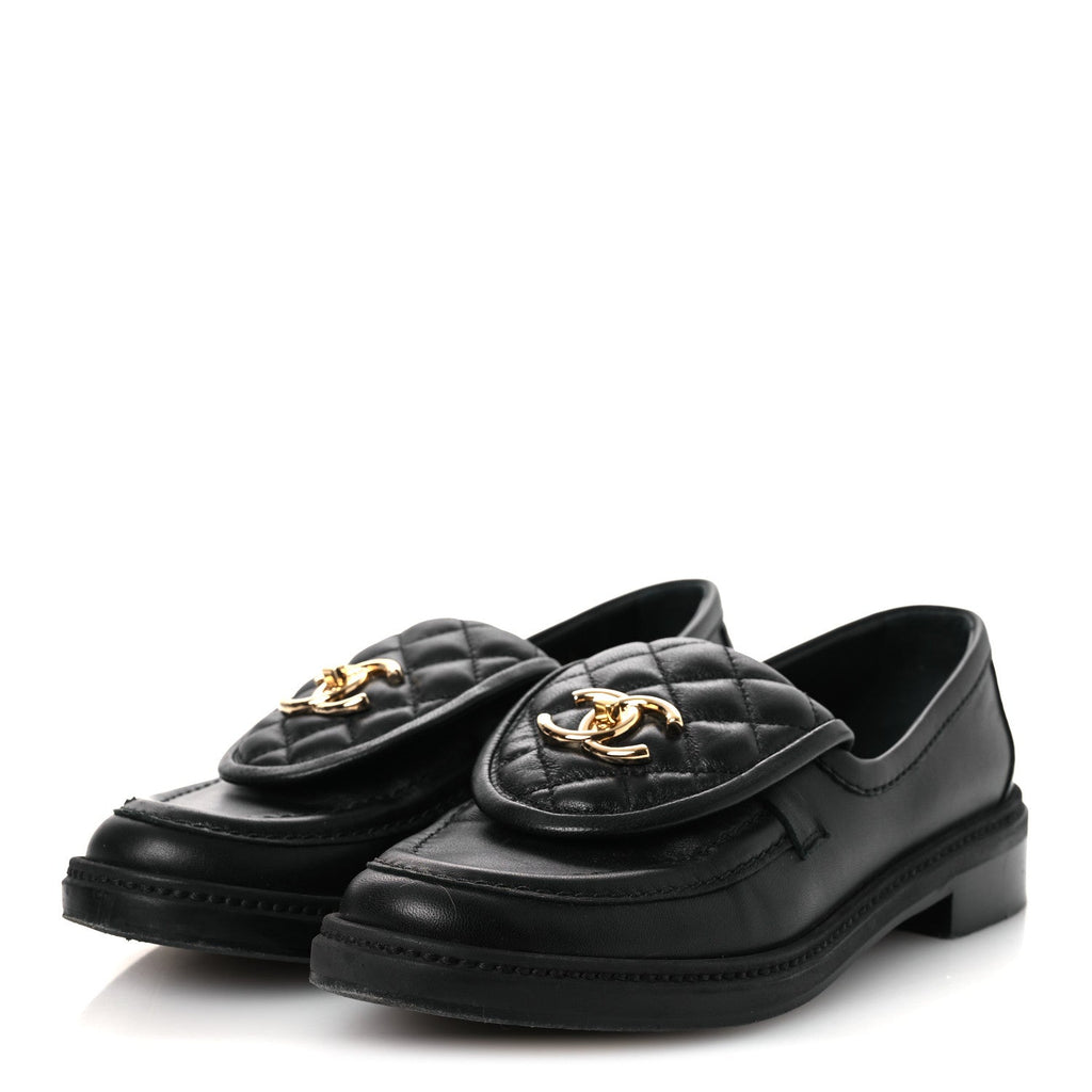 Lambskin Quilted CC Turnlock Loafers 37 Black 37 Black