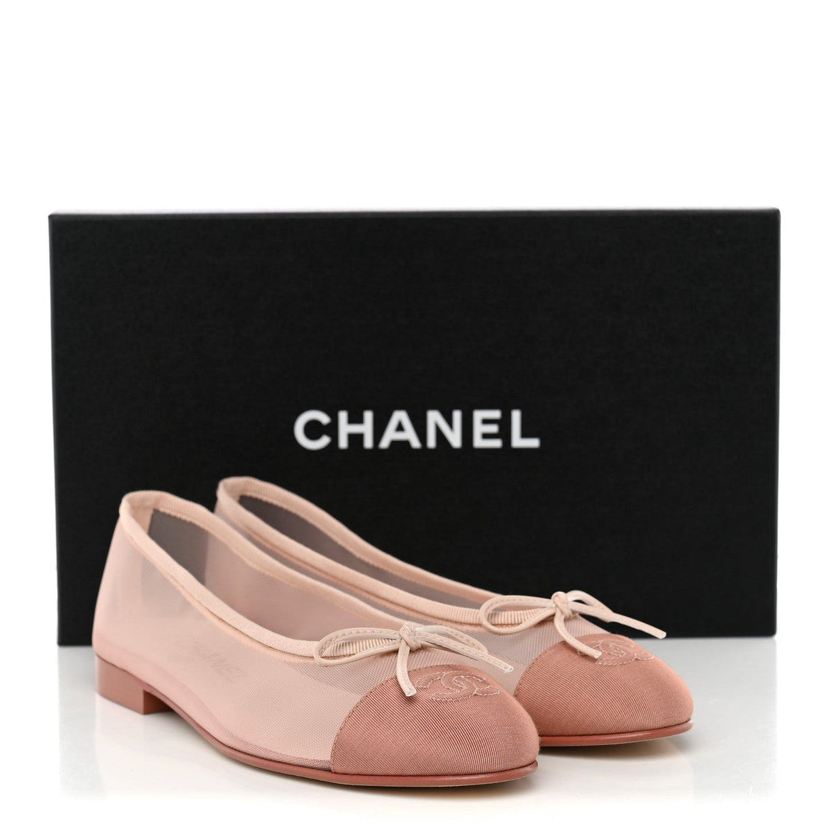 Mesh Grosgrain CC Cap Toe Ballerina Flats 37 Light Pink Dark Pink