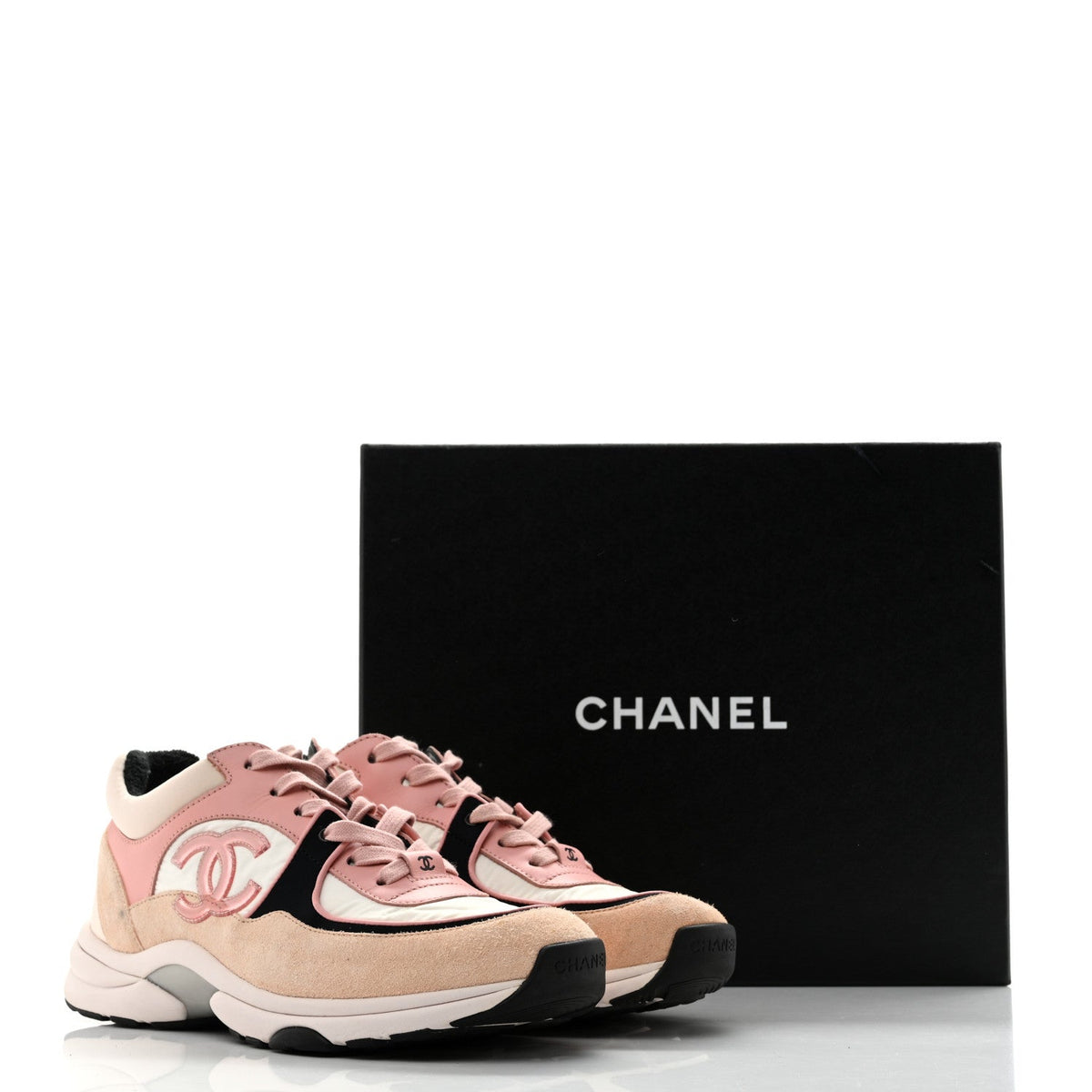 Nylon Lambskin Suede Calfskin CC Sneakers 40 Pink White Black