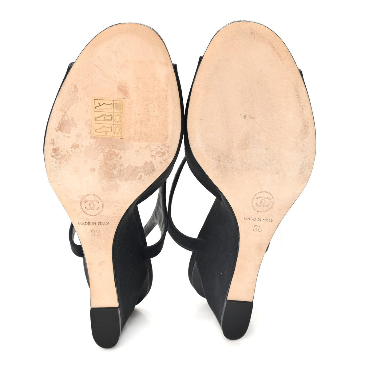 Grosgrain Pearl CC Wedge Sandals 38 Black