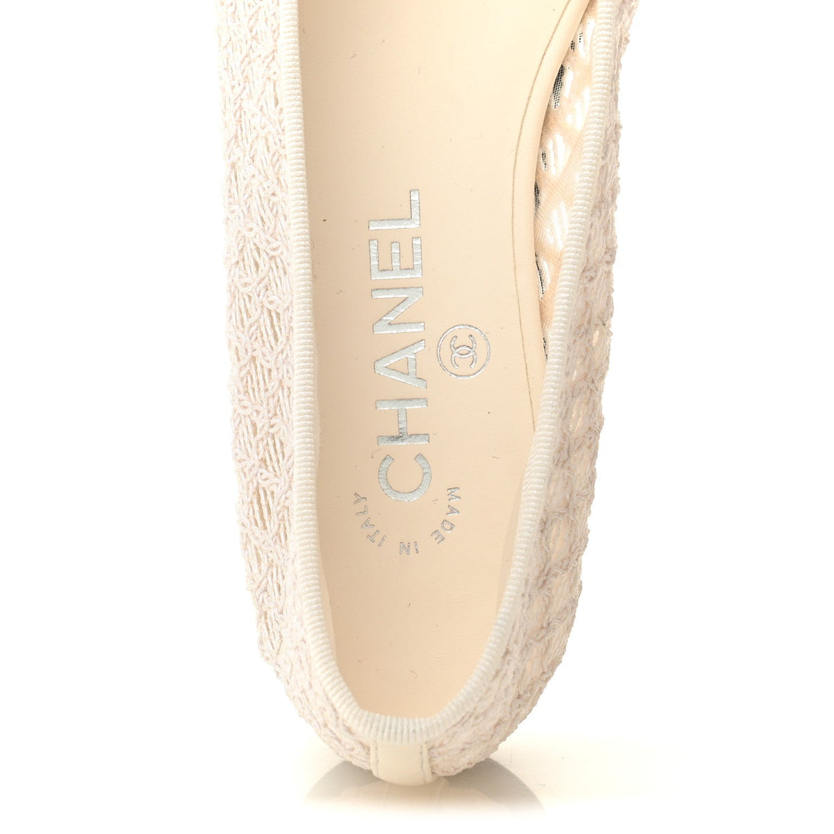 Embroidered Grosgrain Cap Toe Ballerina Flats 37.5 White Black