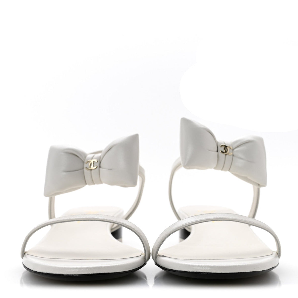 Lambskin CC Bow Sandals 39 White Black