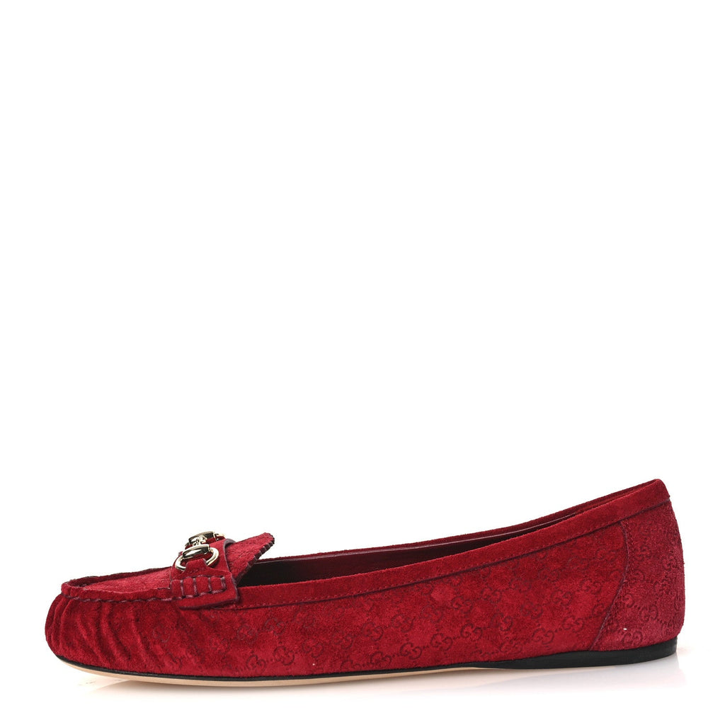 Suede Micro GG Horsebit Womens Kensington Moccasin Loafers 37  Rosso Ancora