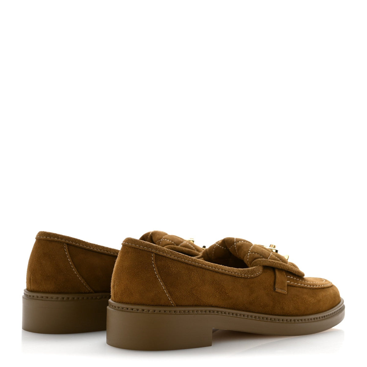 Suede Kidskin Quilted CC Turnlock Loafers 38 Light Brown
