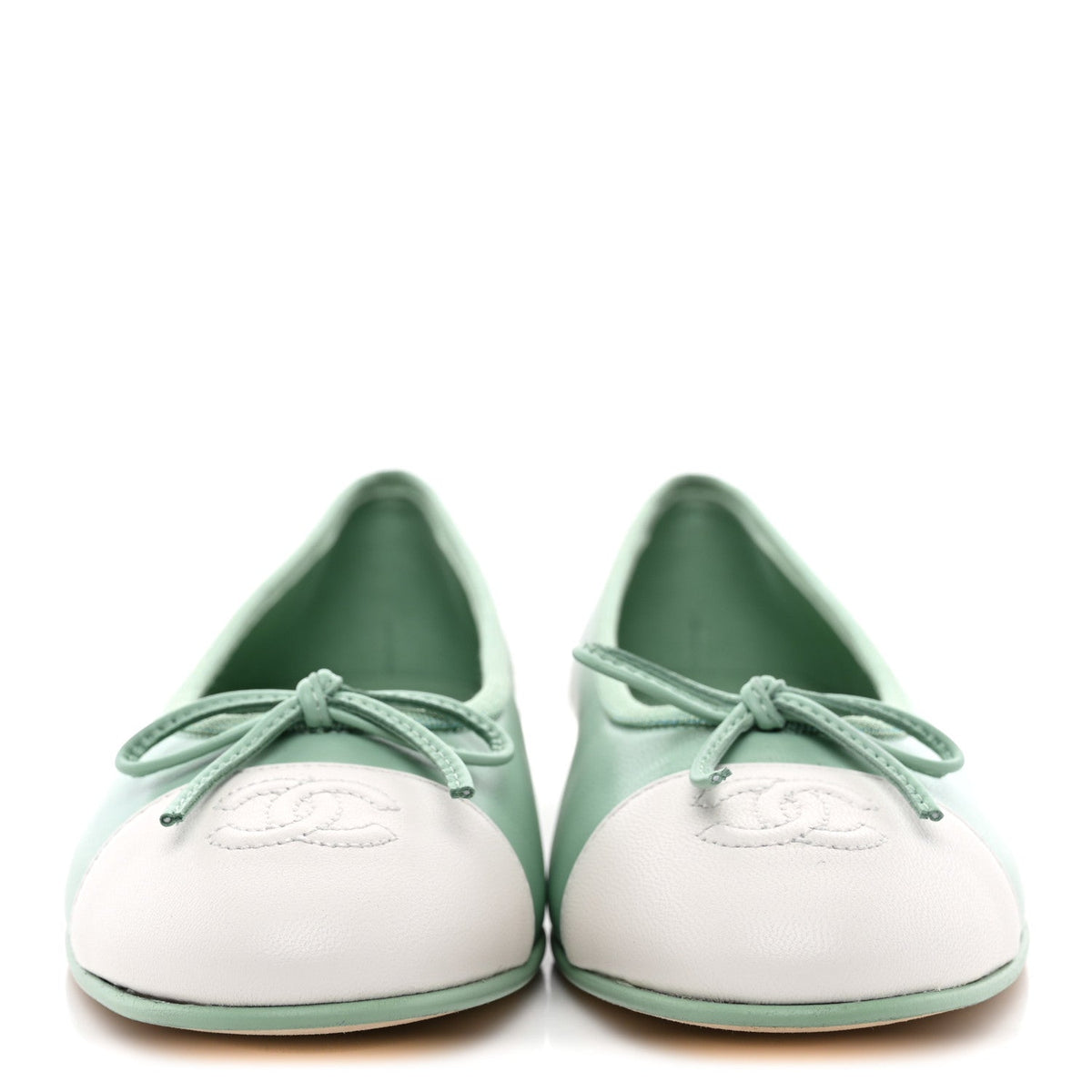 Lambskin CC Cap Toe Ballerina Flats  36.5 Light Green White