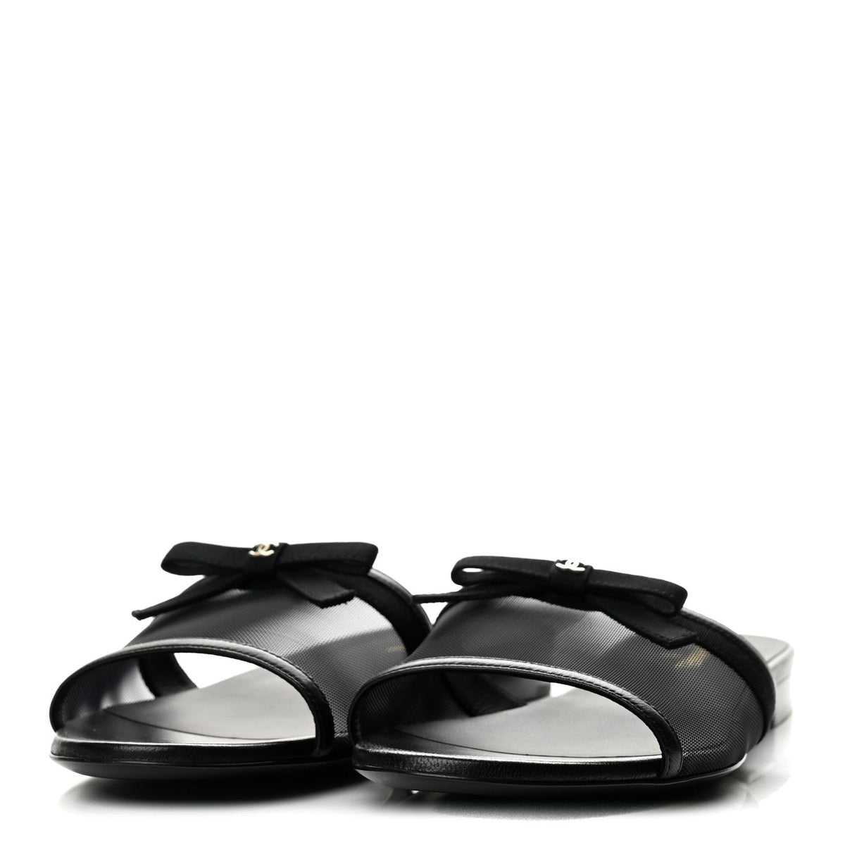 Mesh Lambskin CC Bow Mules 40 Black