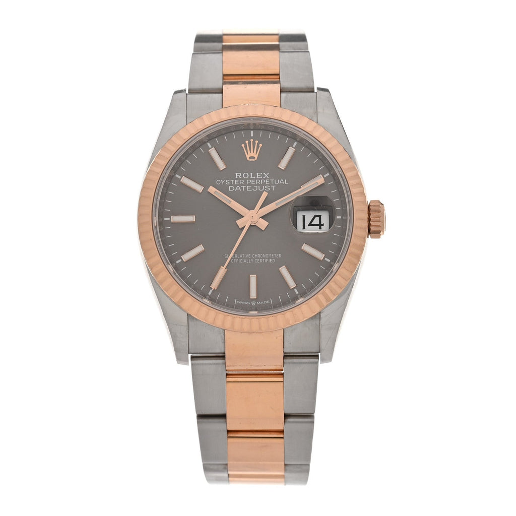 Stainless Steel 18K Everose Gold 36mm Oyster Perpetual Datejust Watch Slate 126231