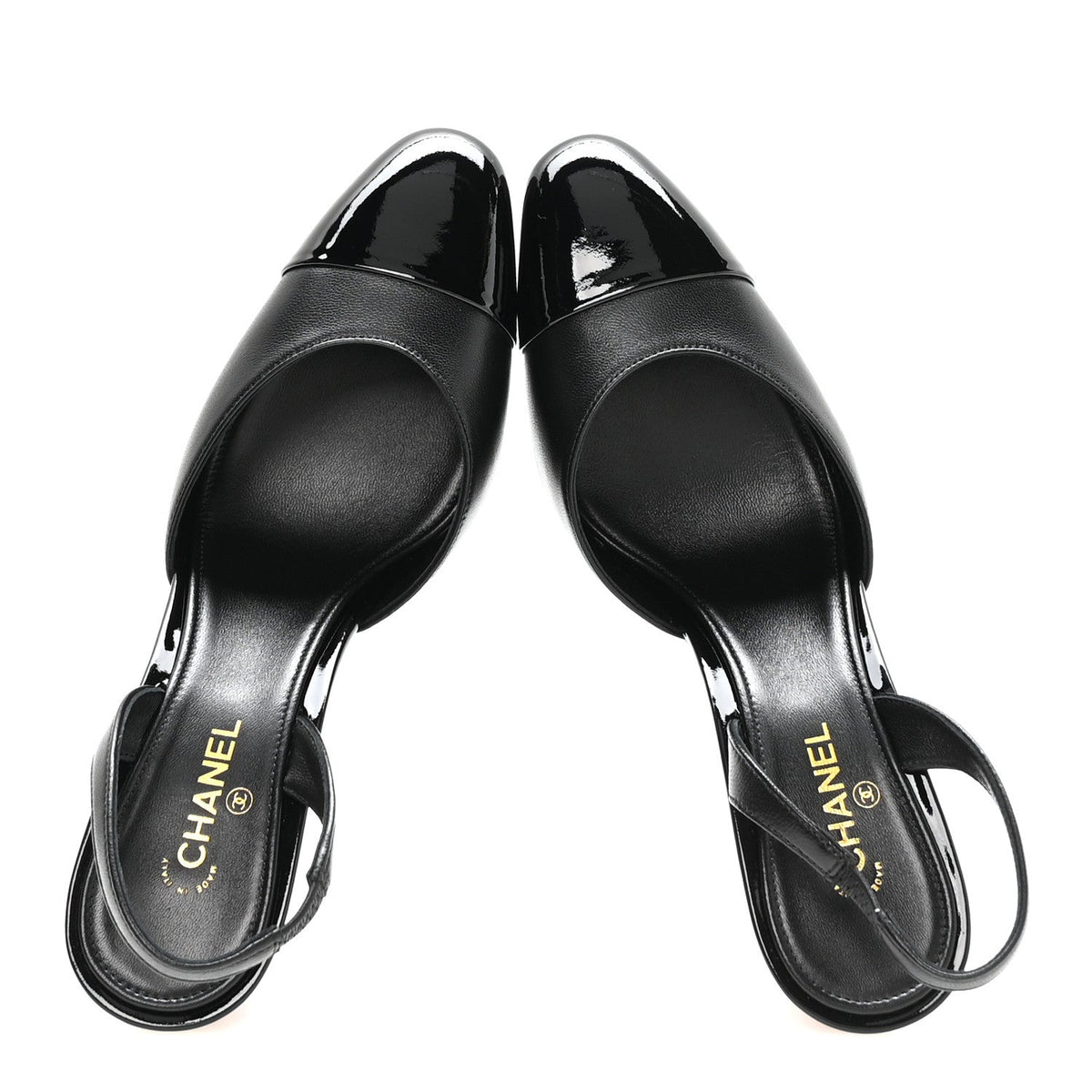 Lambskin Patent Calfskin Cap Toe CC Apple Slingback Pumps 37.5 Black