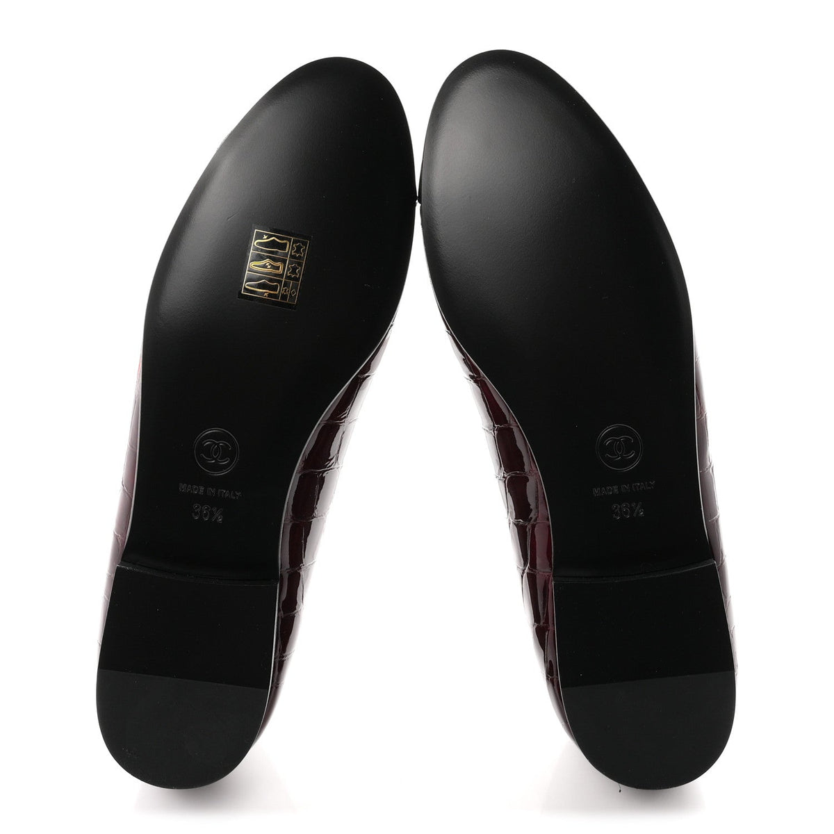 Patent Calfskin Crocodile Embossed Ballerina Flats 36.5 Dark Burgundy Black