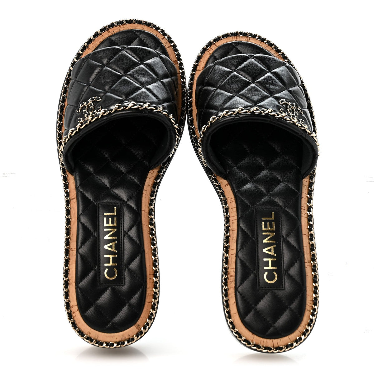 Lambskin Quilted Chain CC Mules 39 Black
