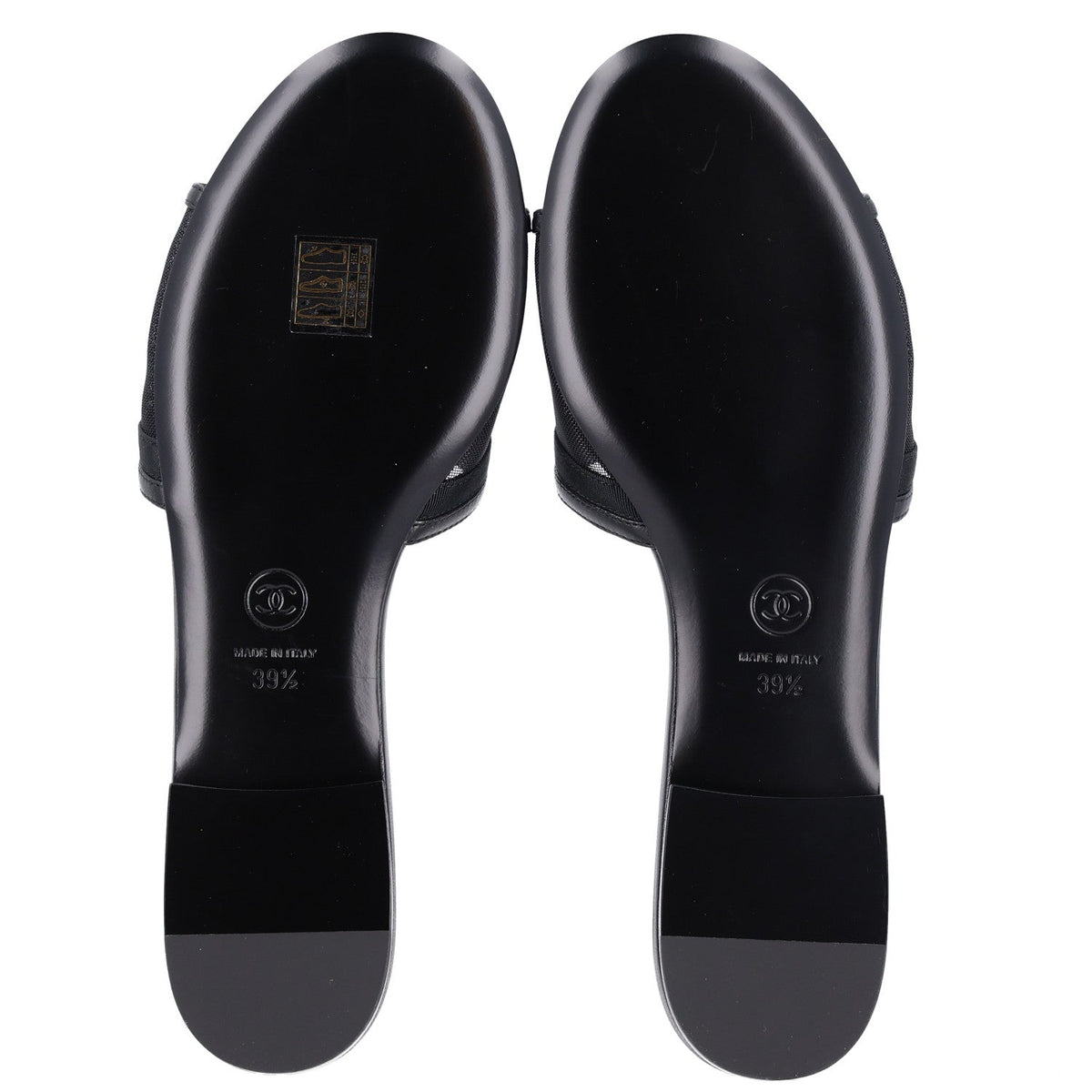 Mesh Lambskin CC Bow Mules 39.5 Black