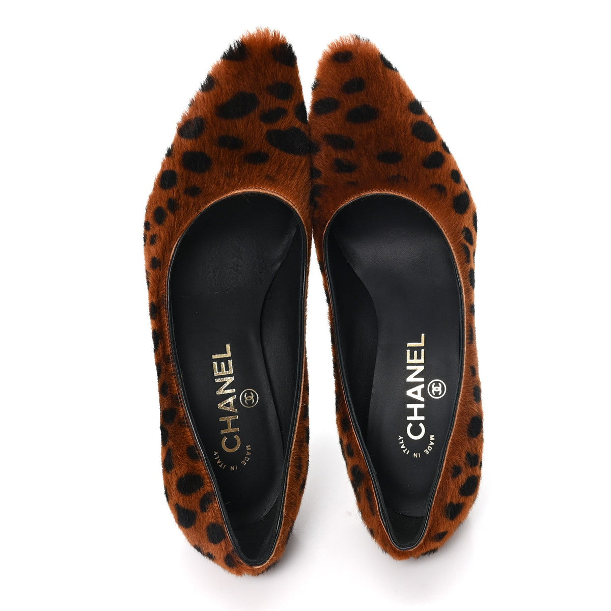 Pony Hair Lambskin Pumps 37.5 Brown Black