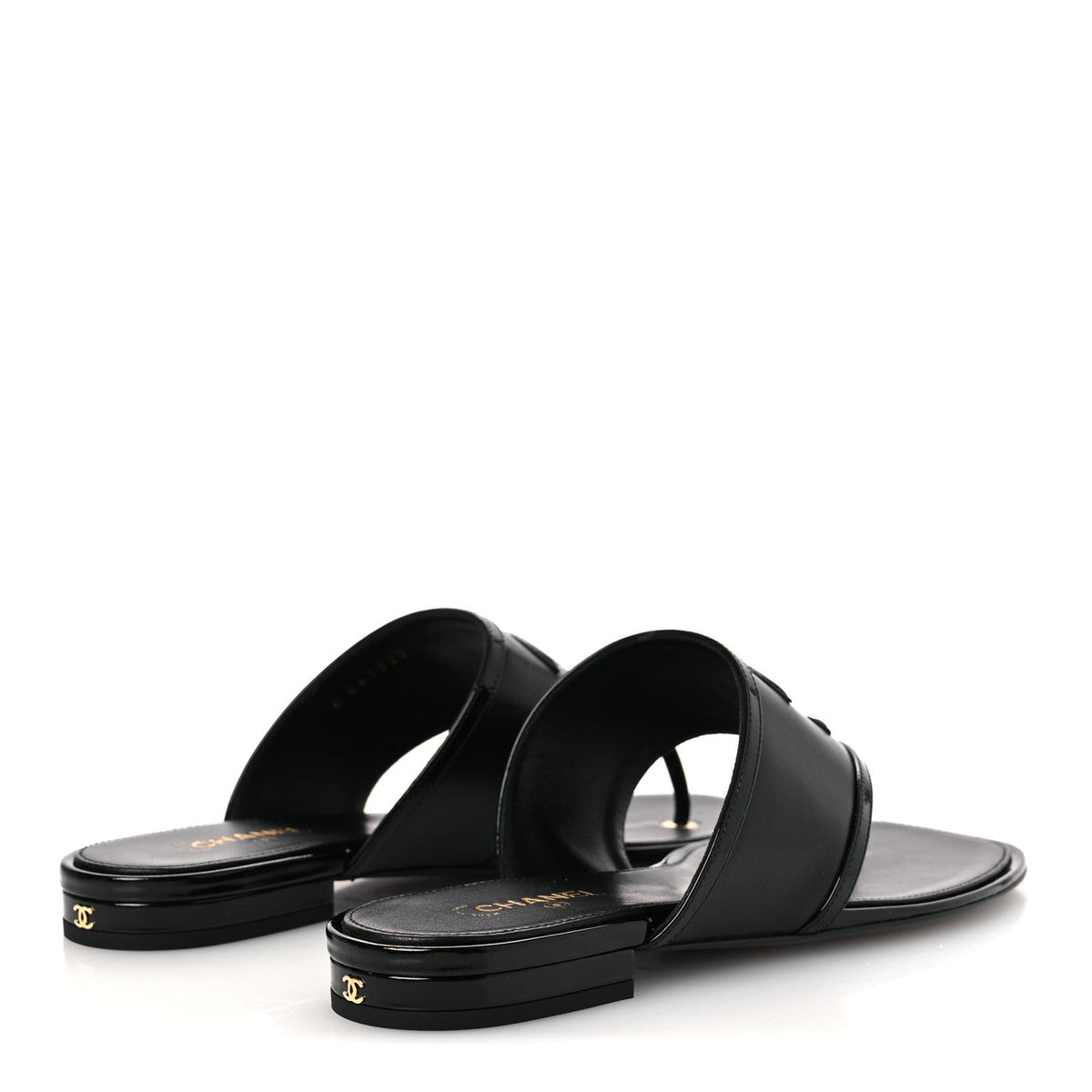 Lambskin Patent Calfskin CC Thong Sandals 39 Black