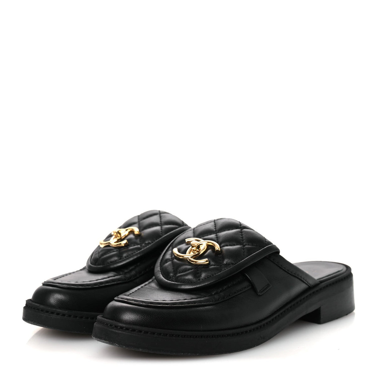 Lambskin Quilted CC Turnlock Mules 36.5 Black