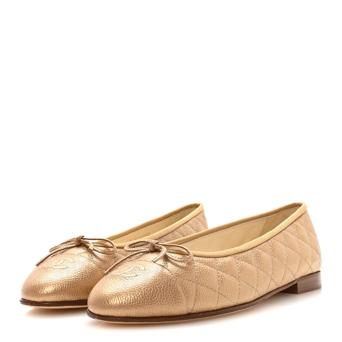 Caviar Quilted CC Cap Toe Ballerina Flats 41 Beige