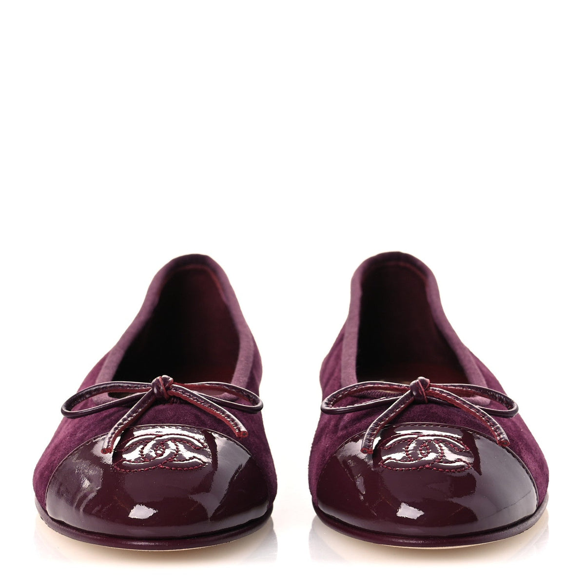 Suede Calfskin Patent Cap Toe CC Ballerina Flats 36 Burgundy