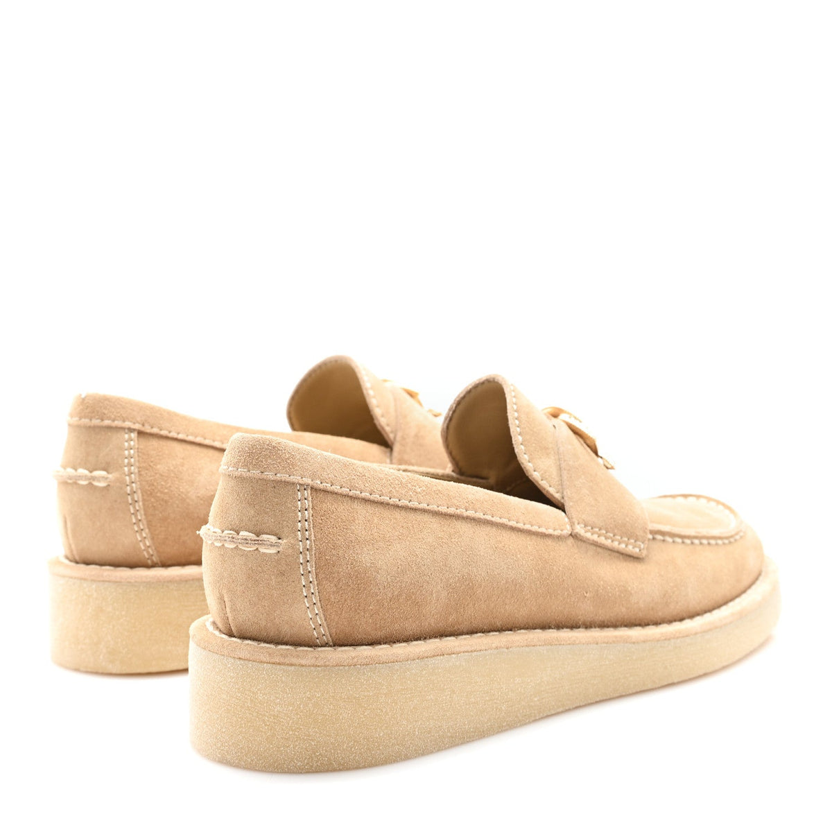 Suede Calfskin Pearl CC Moccasin Loafers 36.5 Dark Beige