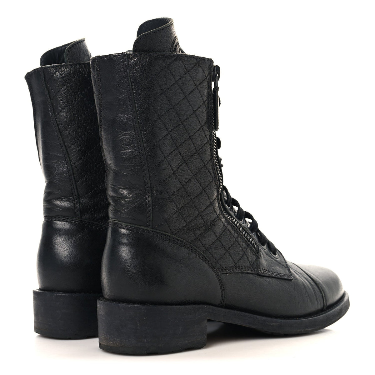 Sheepskin Quilted CC Tall Lace Up Combat Boots 38.5 Black