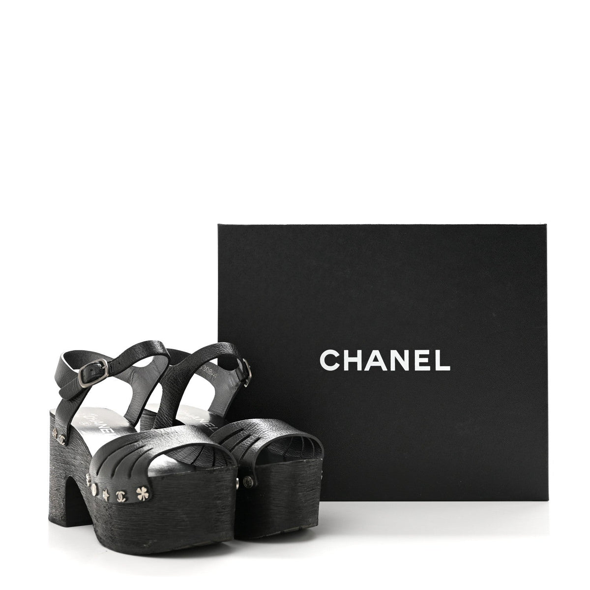 Goatskin Studded Platform Sandals 35 Black