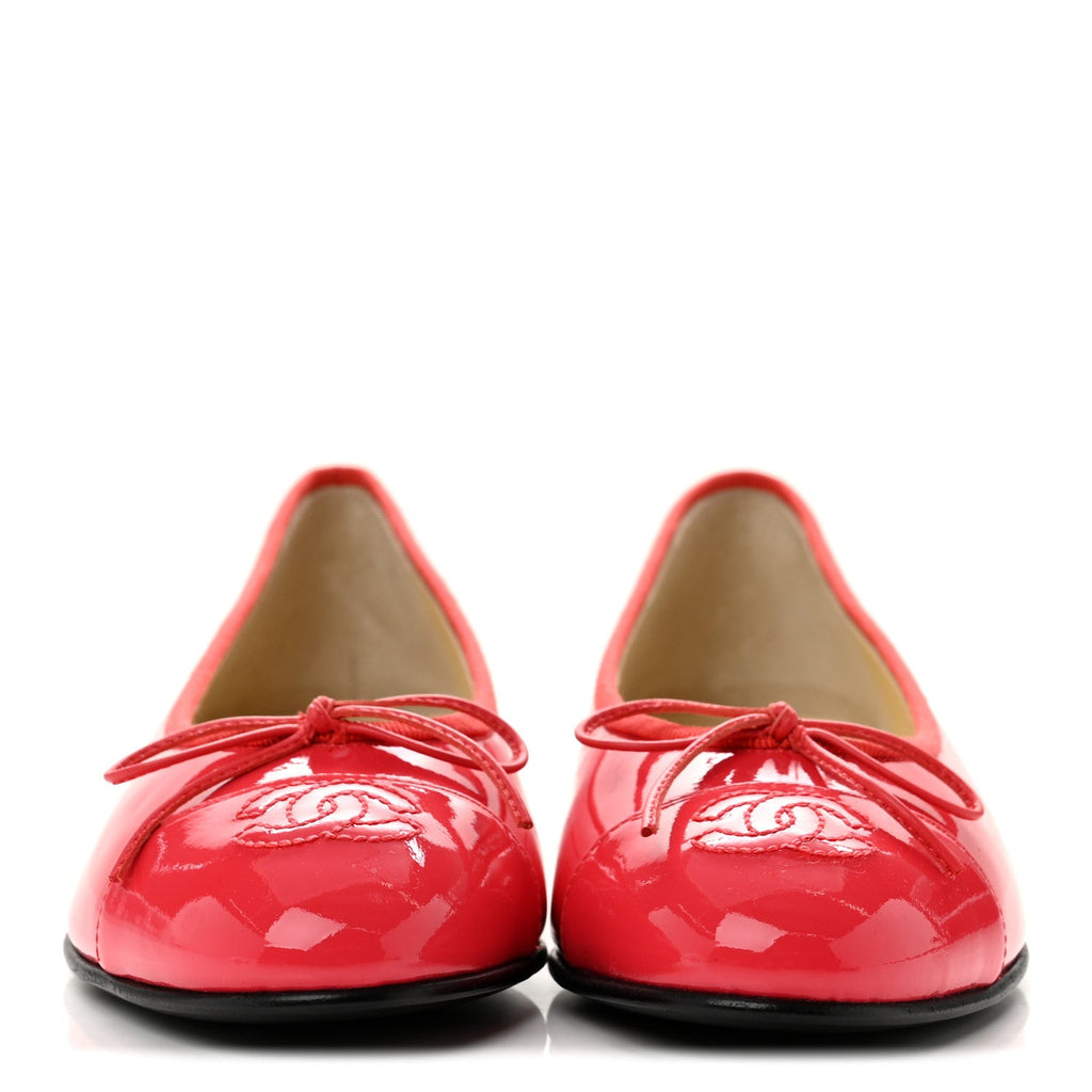 Patent Calfskin CC Cap Toe Ballerina Flats 36 Coral