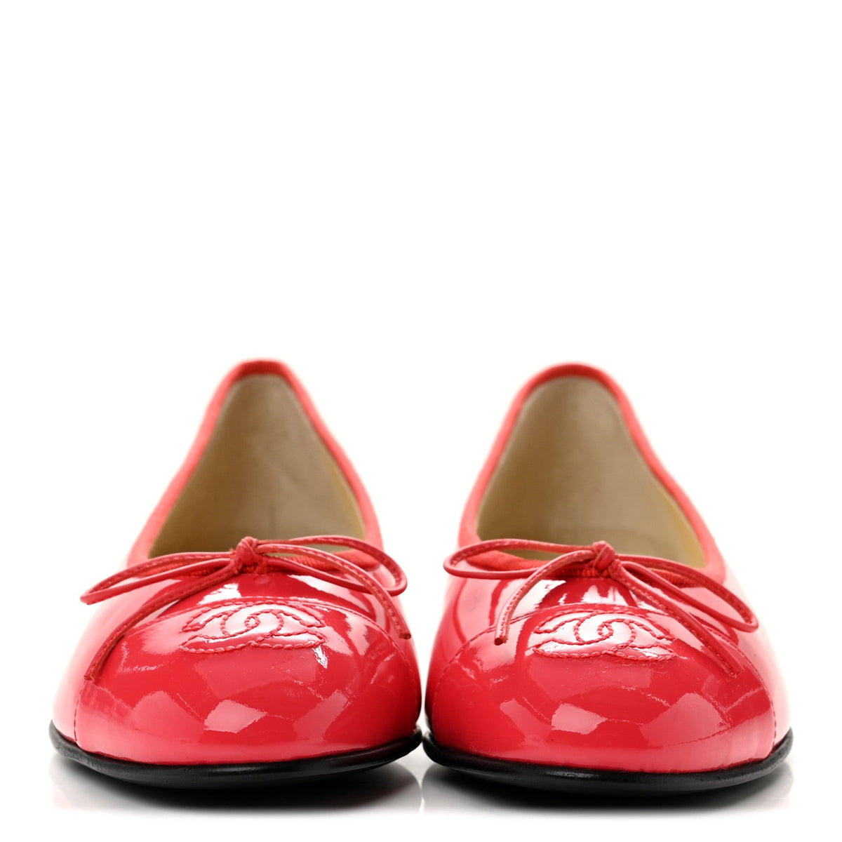 Patent Calfskin CC Cap Toe Ballerina Flats 36 Coral