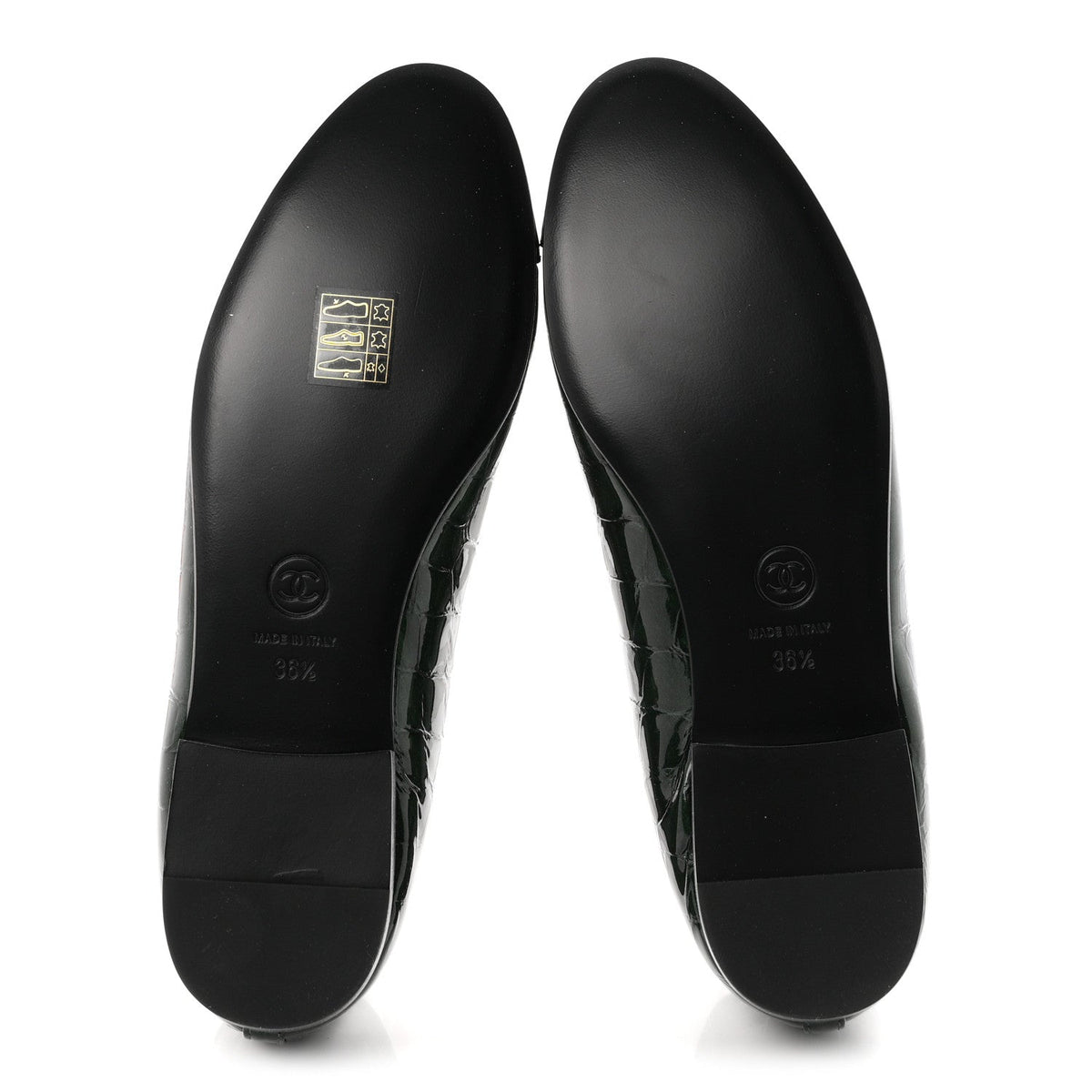 Patent Calfskin Crocodile Embossed Ballerina Flats 36.5 Dark Green Black
