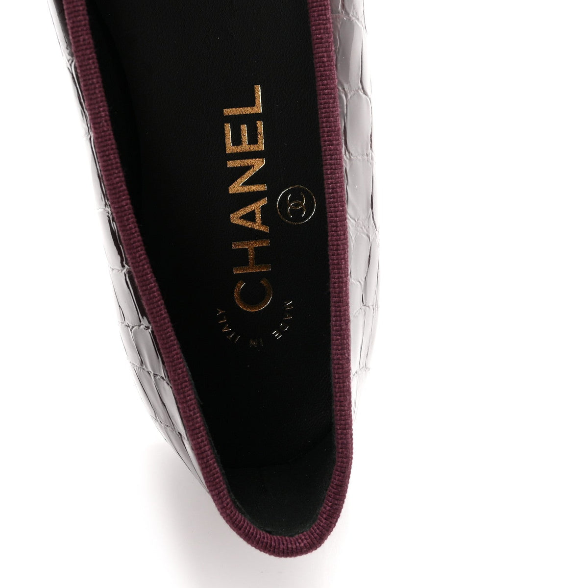Patent Calfskin Crocodile Embossed Ballerina Flats 36.5 Dark Burgundy Black