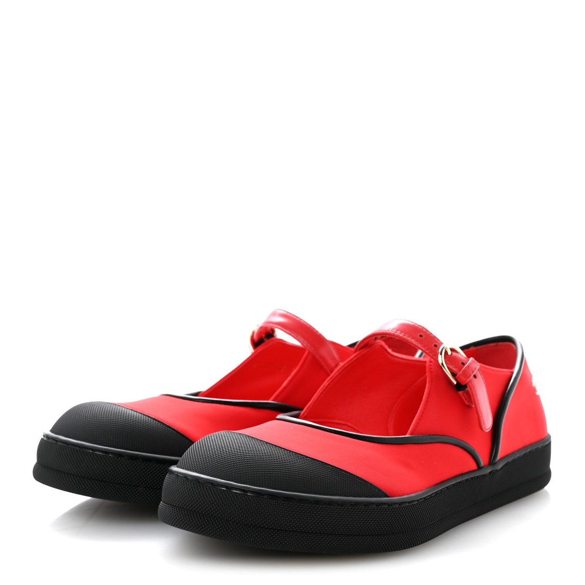 Mixed Fibers Rubber Cap Toe CC Coco Beach Mary Jane Sneakers 36.5 Red Black