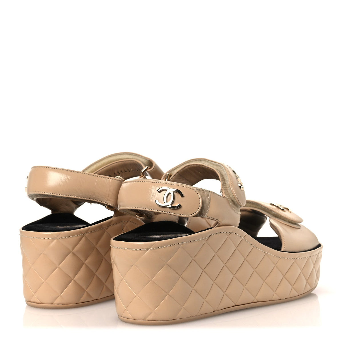 Shiny Calfskin Logo Platform Sandals 40 Beige