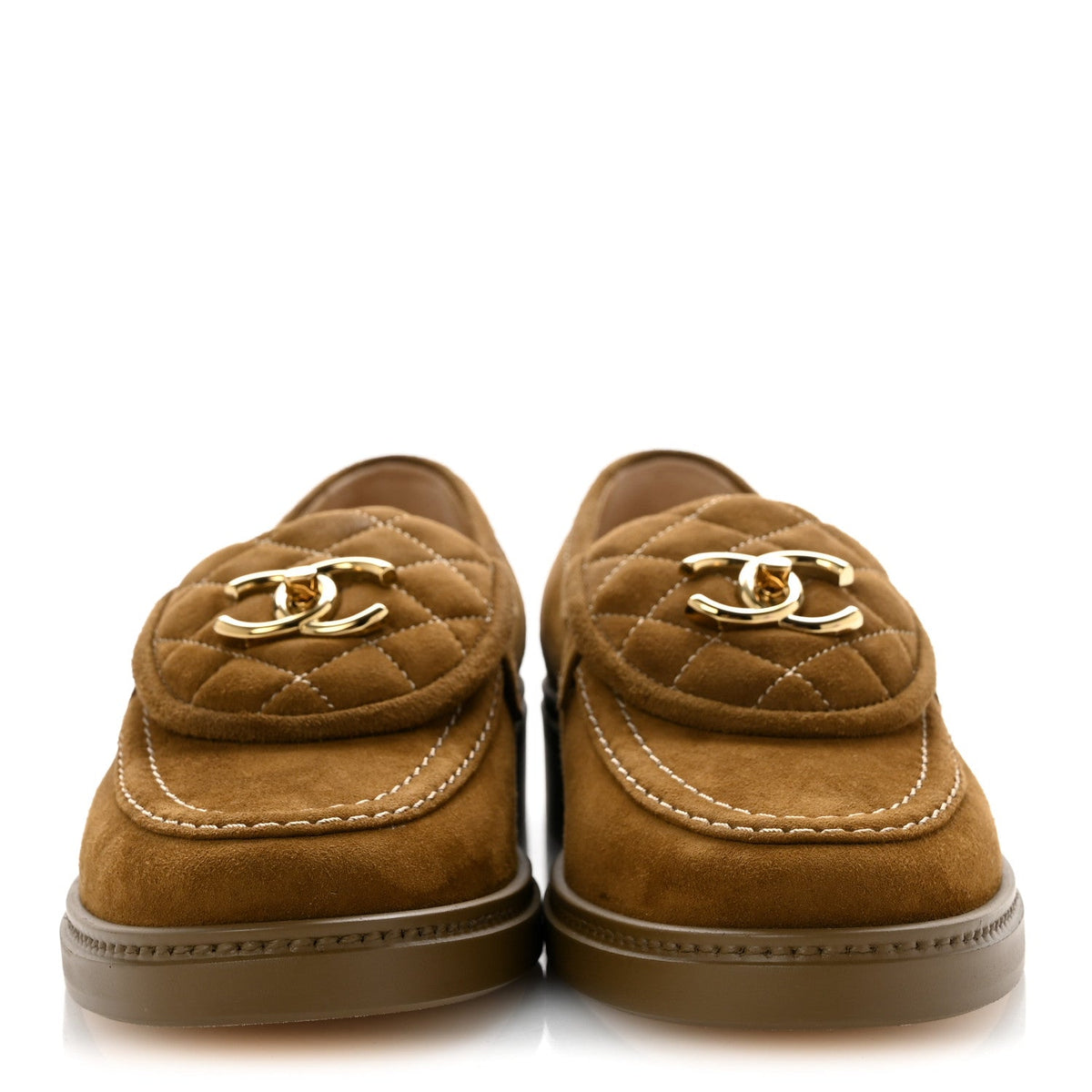 Suede Kidskin Quilted CC Turnlock Loafers 38 Light Brown