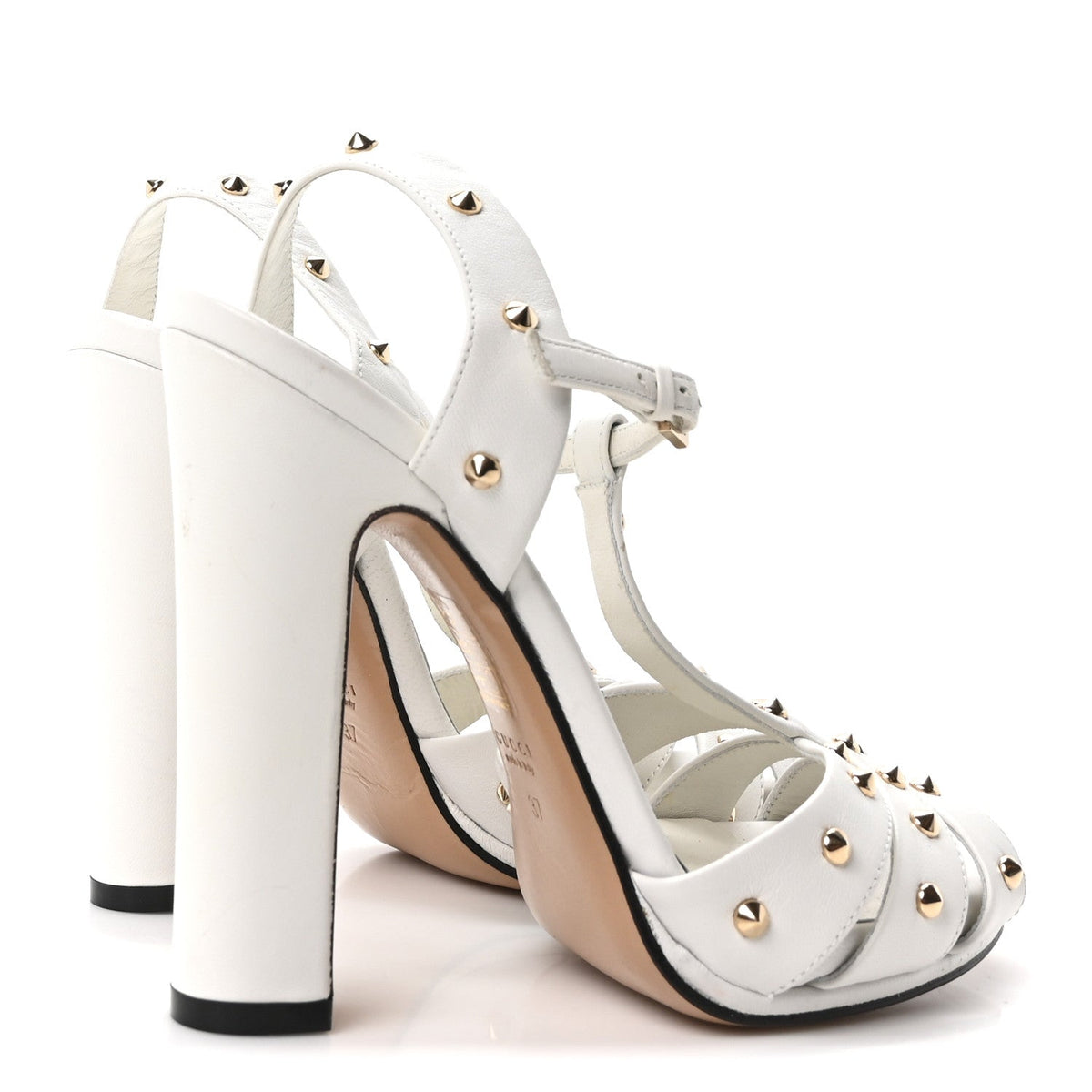 Calfskin Studded Sandals 37 White
